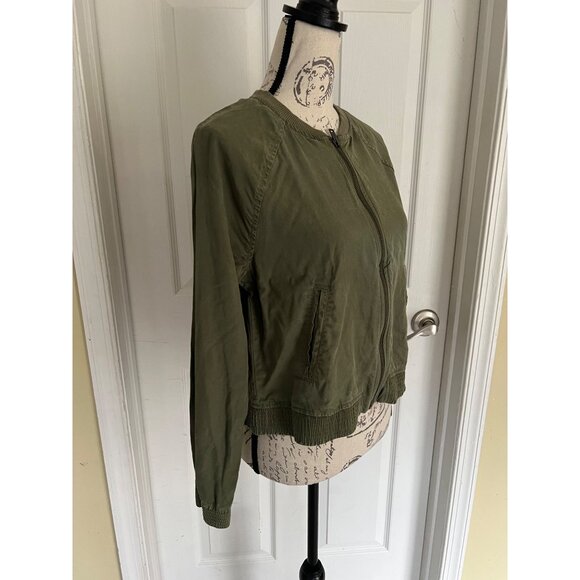 American Eagle Bomber Jacket Green Military Lightweight Zip Up Academia Small - Picture 3 of 7